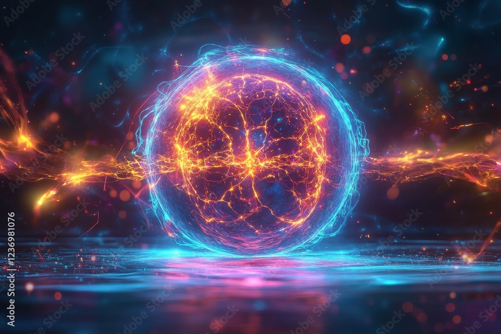 Fototapeta premium Dynamic energy sphere visualization digital art futuristic environment vibrant colors abstract concept