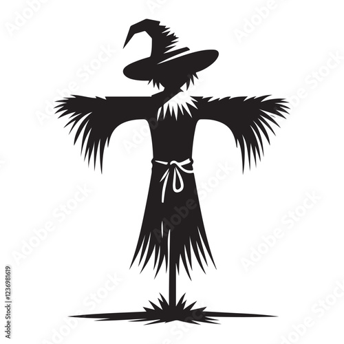 Witch Scarecrow Silhouette Illustration for Halloween Decoration