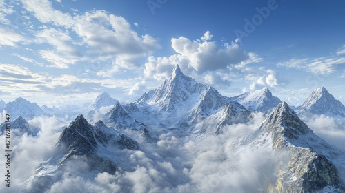 Wallpaper Mural Majestic mountains and clouds under blue sky 360 panorama vr environment map. 3D Illustration Torontodigital.ca