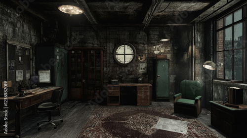 dark indutrial style room 360 panorama vr environment map. 3D Illustration photo