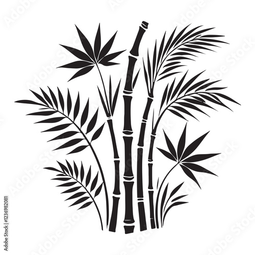 Tropical Plants with bamboo Silhouette Vector Illustration