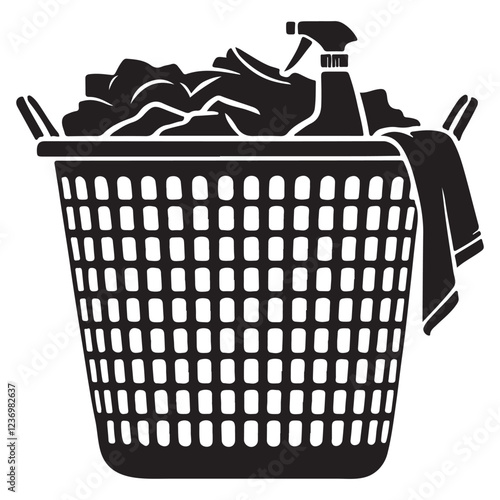 Laundry Basket with Clothes Silhouette Vector Illustration