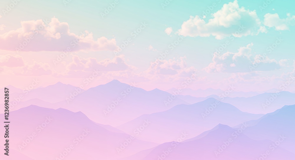 Fototapeta premium Pastel Mountain Range Landscape Soft Sky Clouds