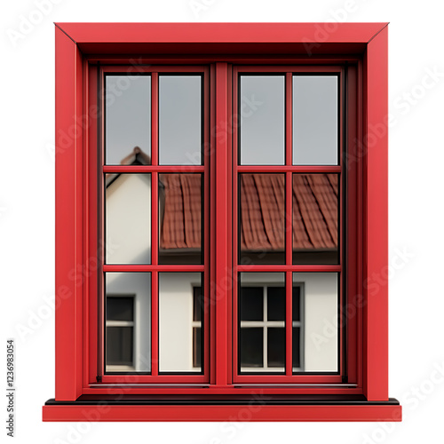 PNG Red Window Against Transparent Background for Architectural Design, Home Decor Branding, or Creative Projects photo