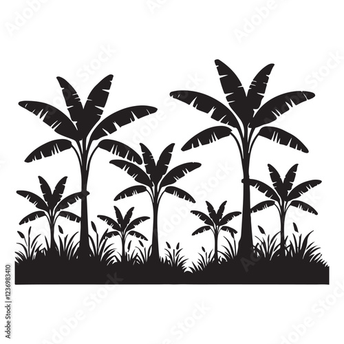 Tropical Banana Trees Silhouette Vector Illustration