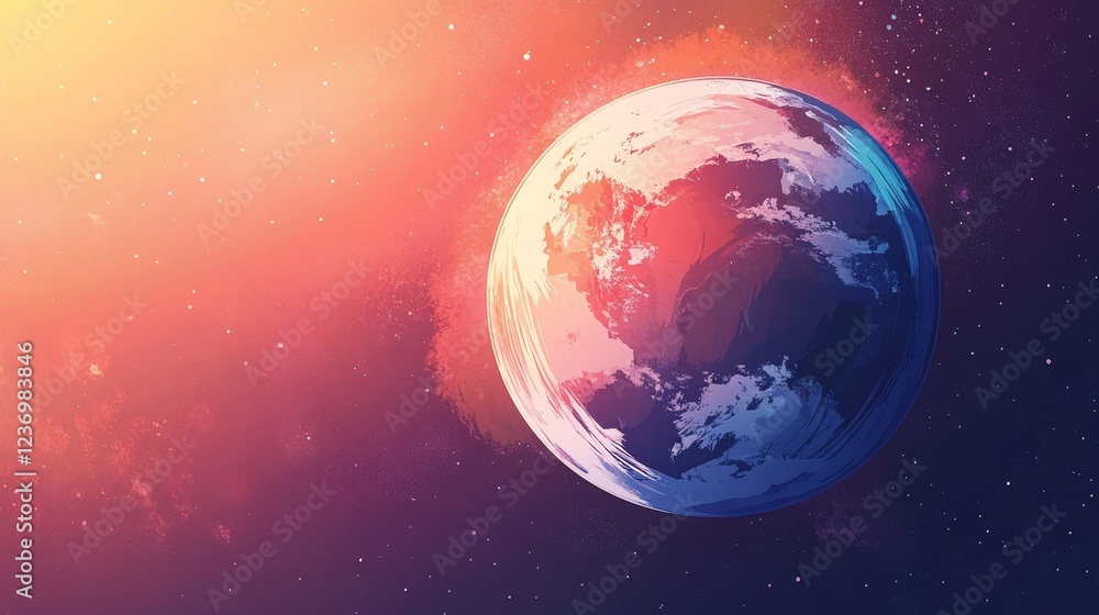 Fototapeta premium Cartoon style drawing planet isolated on white composition background