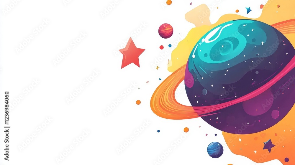 Fototapeta premium Cartoon style drawing planet isolated on white composition background