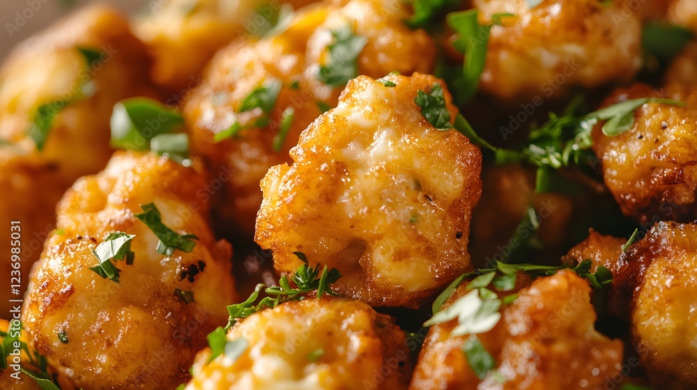Soft and Fluffy Scrambled Eggs with Fresh Herbs in Close-up with Natural Lighting Soft and Fluffy Scrambled Eggs with Fresh Herbs in Close-up with Natural Lighting