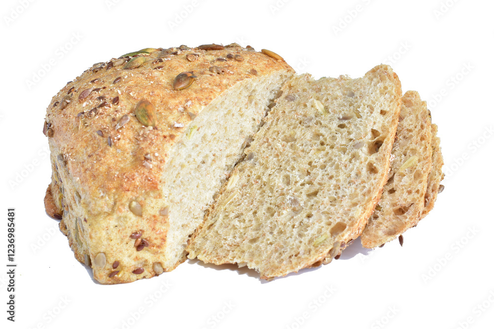Whole grain bread, sliced and sprinkled with nuts. Whole grain bread, sliced and sprinkled with nuts.
