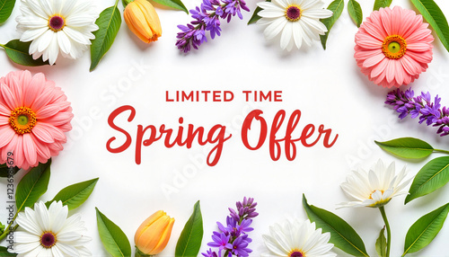 Eye-catching spring sale sign with flowers, seasonal promotion