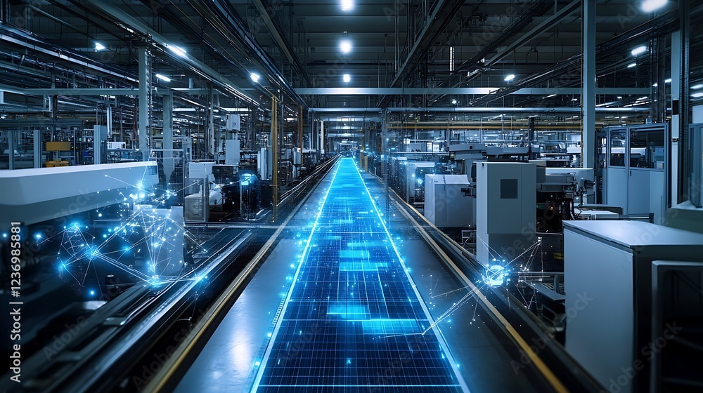 Smart factory with digital overlay on automated production line. Smart factory with digital overlay on automated production line.