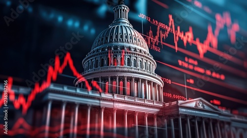 Capitol building with stock market charts symbolizing finance and politics