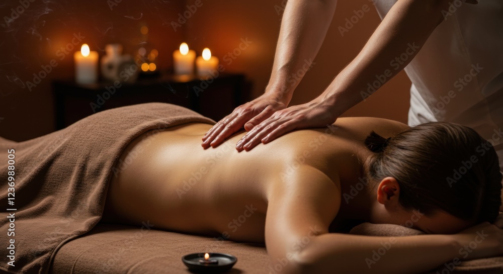 Fototapeta premium An experienced masseur massages a client's back, his hands sliding over oiled skin