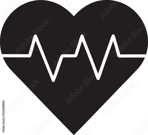 heart with ECG line vector Icon for health and wellness, Heartbeat / heart beat pulse flat icon