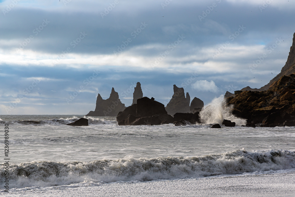 Vikurfjara Black Sand Beach near Vik on the island of Iceland