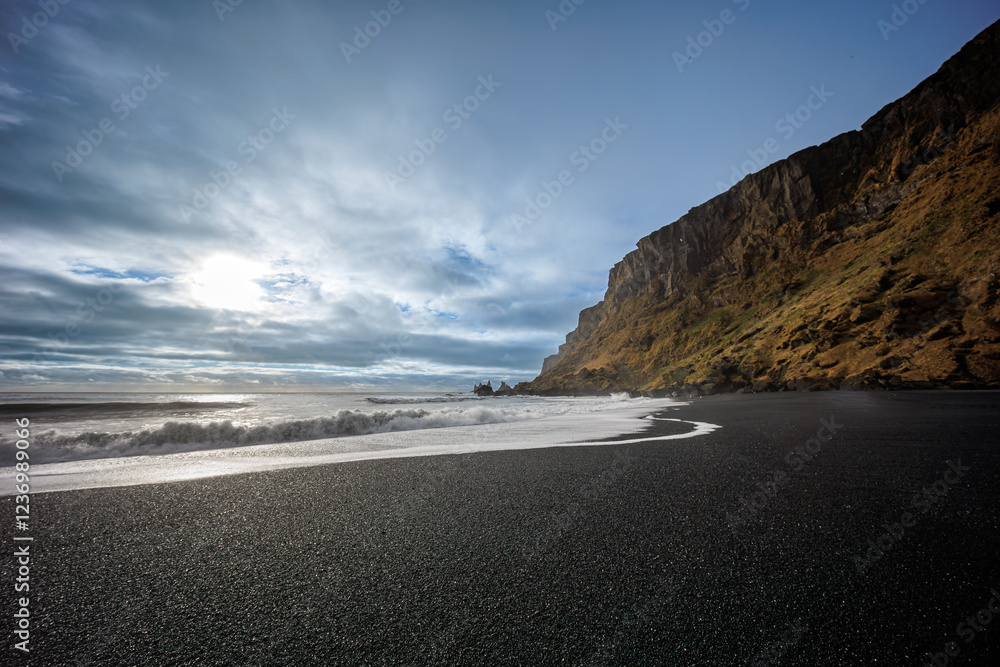 Vikurfjara Black Sand Beach near Vik on the island of Iceland