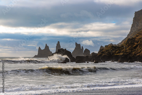 Obraz na płótnie Vikurfjara Black Sand Beach near Vik on the island of Iceland w salonie