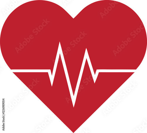 heart with ECG line vector Icon for health and wellness, Heartbeat / heart beat pulse flat icon