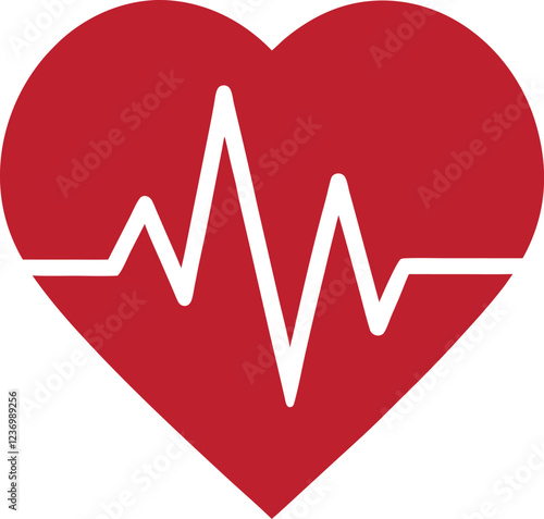 heart with ECG line vector Icon for health and wellness, Heartbeat / heart beat pulse flat icon