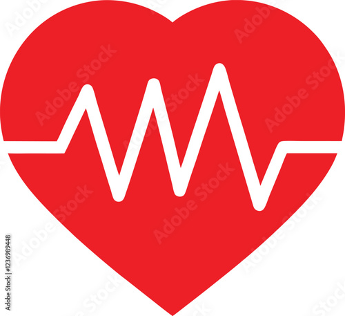 heart with ECG line vector Icon for health and wellness, Heartbeat / heart beat pulse flat icon