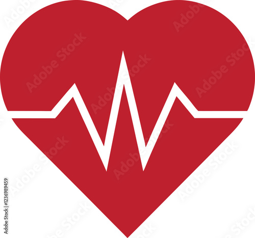 heart with ECG line vector Icon for health and wellness, Heartbeat / heart beat pulse flat icon