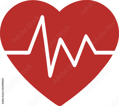 heart with ECG line vector Icon for health and wellness, Heartbeat / heart beat pulse flat icon