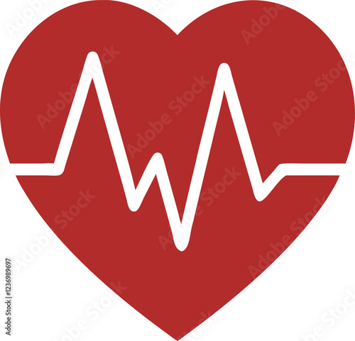 heart with ECG line vector Icon for health and wellness, Heartbeat / heart beat pulse flat icon