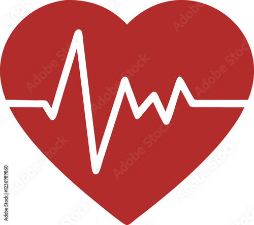 heart with ECG line vector Icon for health and wellness, Heartbeat / heart beat pulse flat icon
