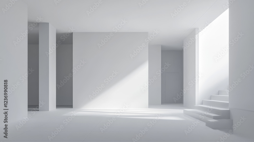 Fototapeta premium abstract white room minimalistic interior building simple geometry 3d render illustration