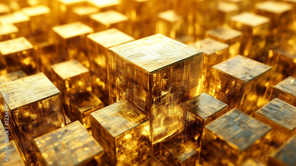 abstract golden cube visualization 3d render illustration abstract golden cube visualization 3d render illustration