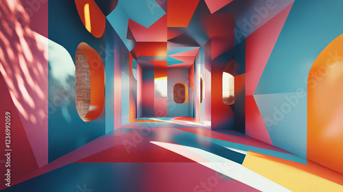 Fototapeta Naklejka Na Ścianę i Meble -  360 degree full panorama environment map of ab stract cube futuristic object wall building interior 3d render illustration hdri hdr vr virtual reality content. 3D Illustration