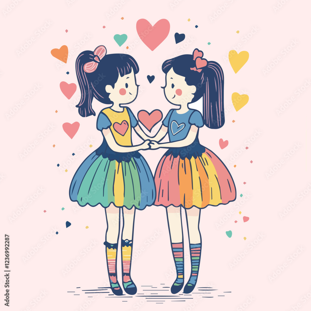 Illustrations of cute couple love in Valentine's festival LGBTQ Concept Illustrations of cute couple love in Valentine's festival LGBTQ Concept