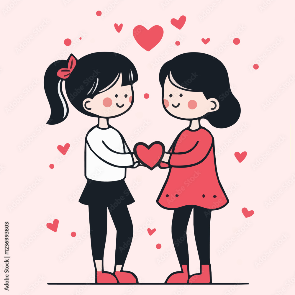 Illustrations of cute couple love in Valentine's festival LGBTQ Concept Illustrations of cute couple love in Valentine's festival LGBTQ Concept