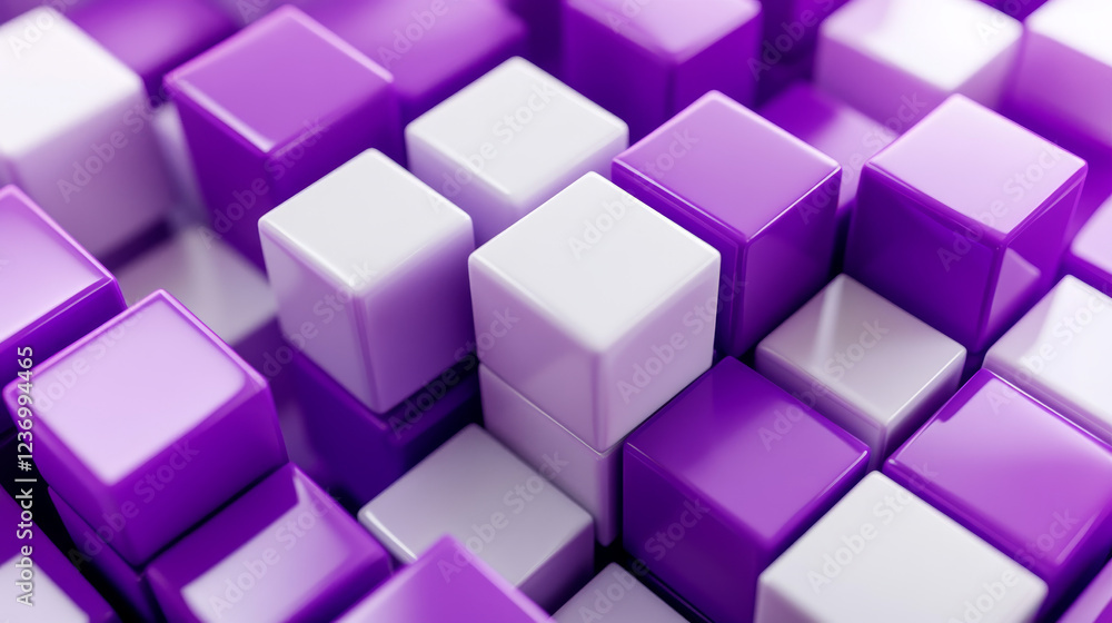 violet and white cubes abstract 3d render illustration