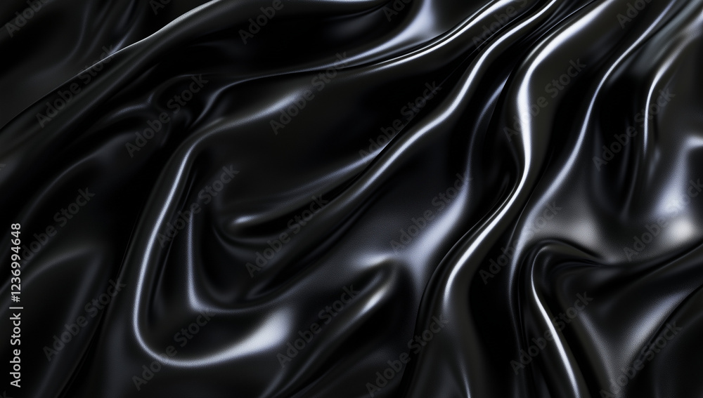 Obraz premium black 3d render of dark and black silk displayng white iridescent holographik foil in style of black, abstract backgraund