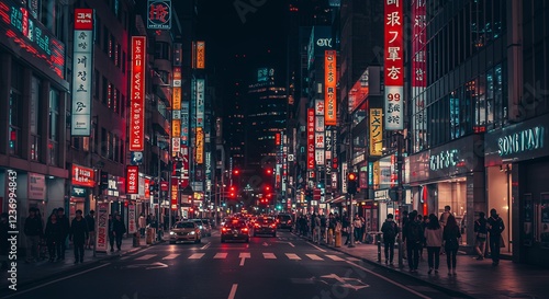 Vibrant Tokyo Street at Night Neon Lights Cityscape