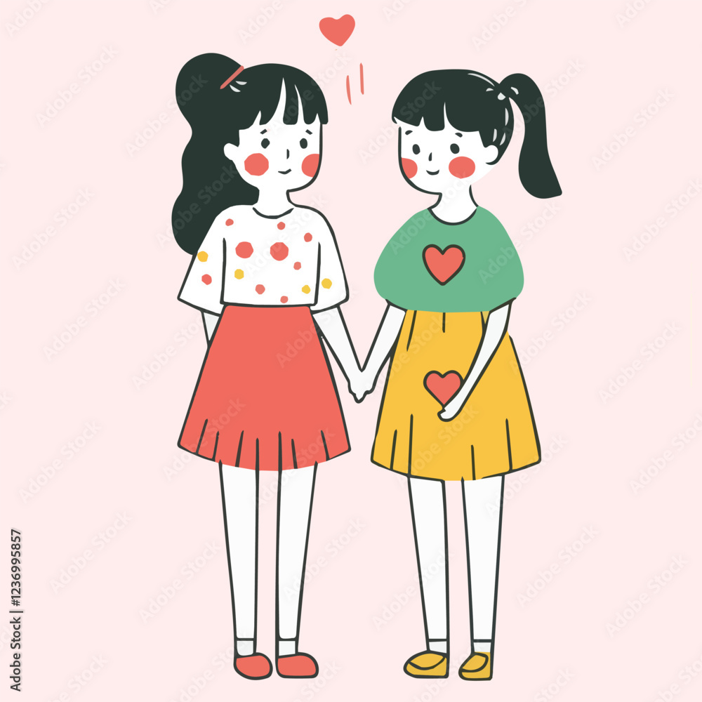 Illustrations of cute couple love in Valentine's festival LGBTQ Concept Illustrations of cute couple love in Valentine's festival LGBTQ Concept