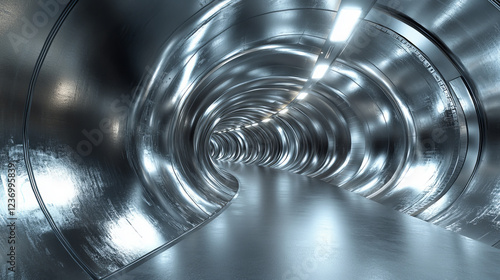 Fototapeta Naklejka Na Ścianę i Meble -  360 degree full panorama environment map of futuristic space tunnel with metallic surface 3d render illustration hdri hdr vr virtual reality. 3D Illustration