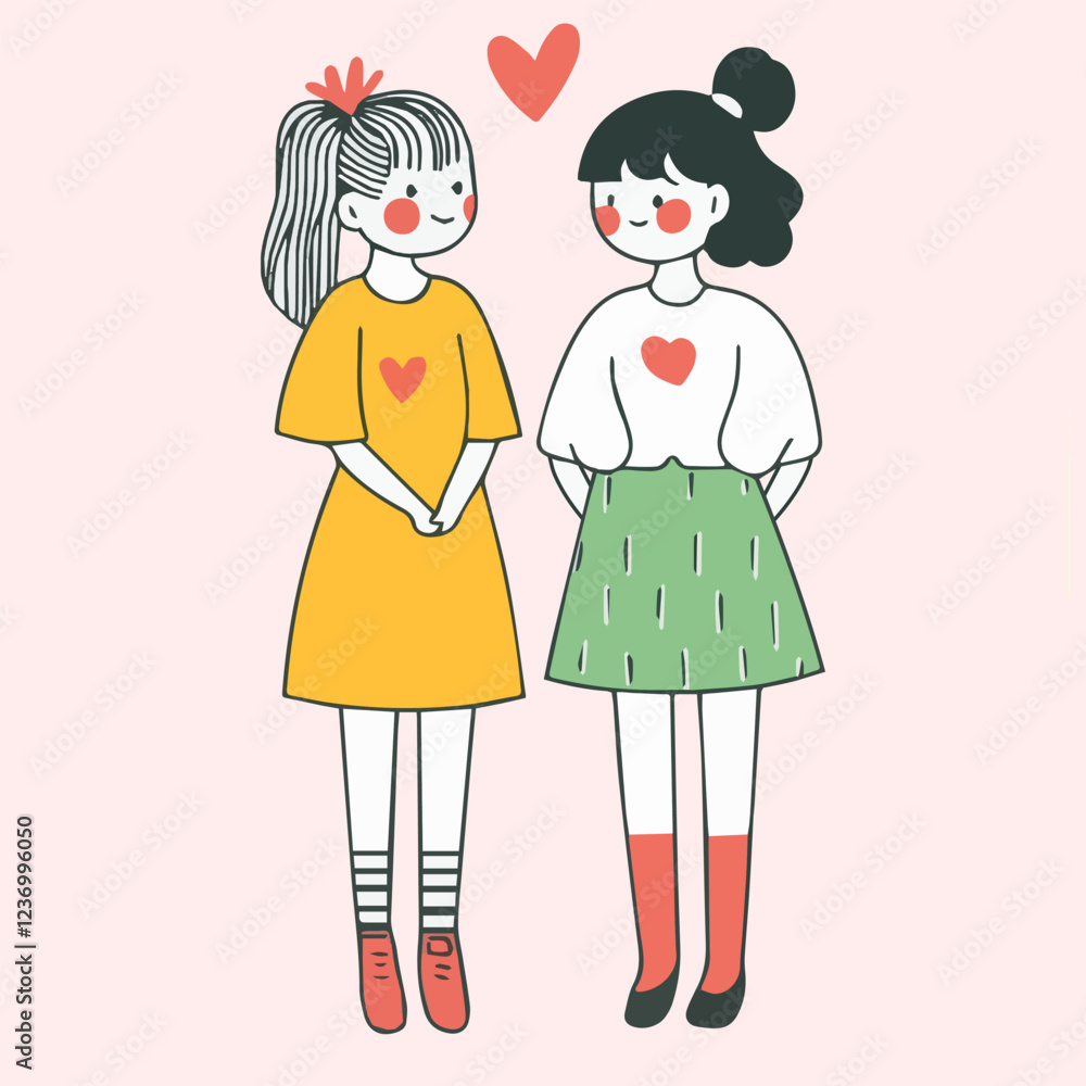 Illustrations of cute couple love in Valentine's festival LGBTQ Concept Illustrations of cute couple love in Valentine's festival LGBTQ Concept