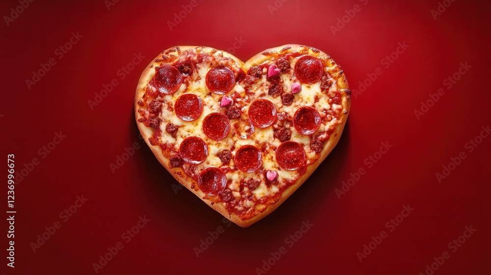 Fototapeta premium festive heart-shaped pizza with pepperoni and melted cheese for a romantic meal