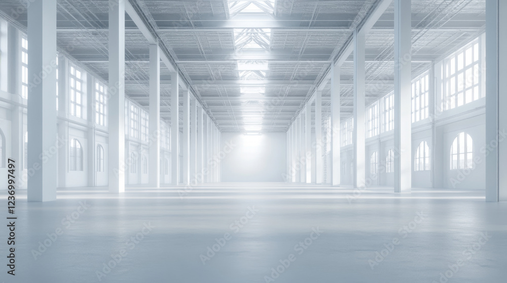 Fototapeta premium abstract white background architecture warehouse hall 3d render illustration