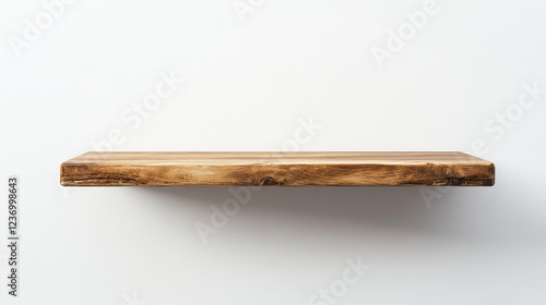 Fototapeta Naklejka Na Ścianę i Meble -  Empty brown wood plank board shelf on white wall background 3d illustration render