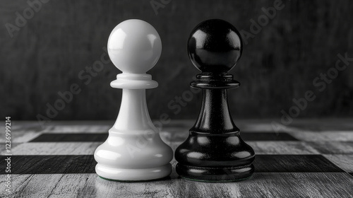 white and black pawn figures on a checker board background antagonist rivalry conflict concept 3d render illustration photo