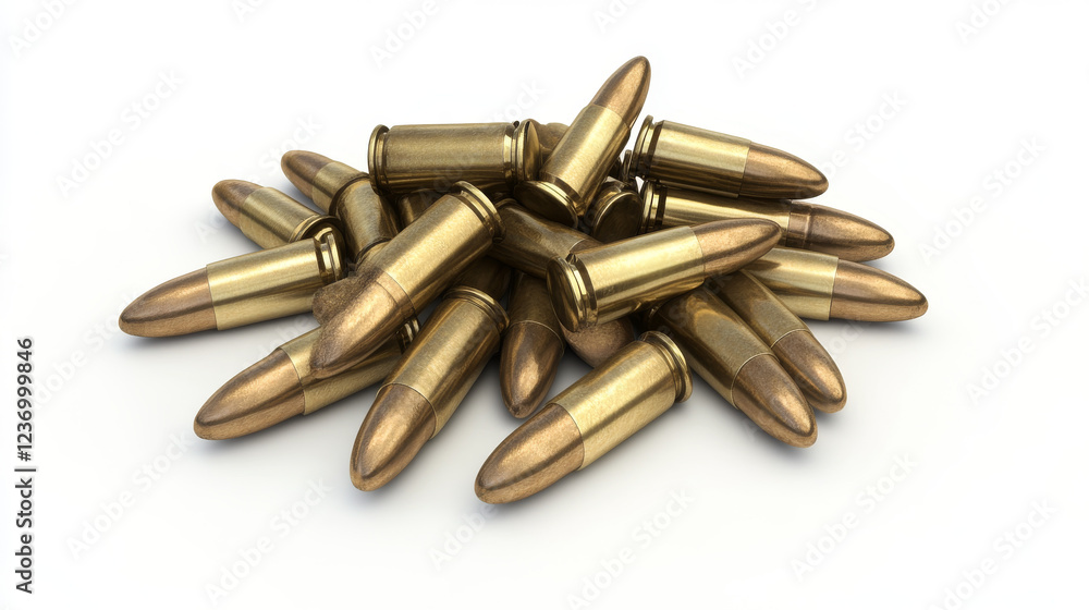 Bullets on white background. A group of rifle bullets isolated on white background. Ammunition on white background. 3d illustration render Bullets on white background. A group of rifle bullets isolated on white background. Ammunition on white background. 3d illustration render
