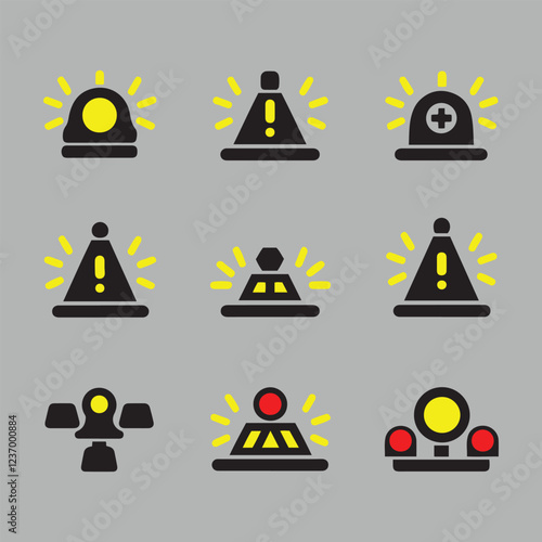 warning symbols, emergency lights vector art illustrtion