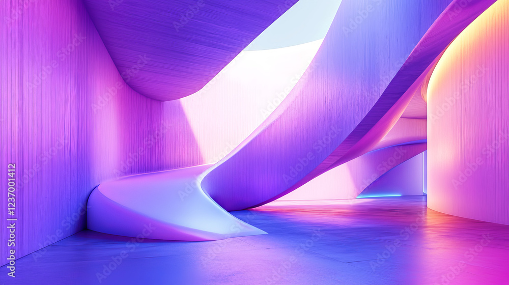abstract glowing curve geometric shapes hall building interior 3d render illustration. 3D Illustration abstract glowing curve geometric shapes hall building interior 3d render illustration. 3D Illustration