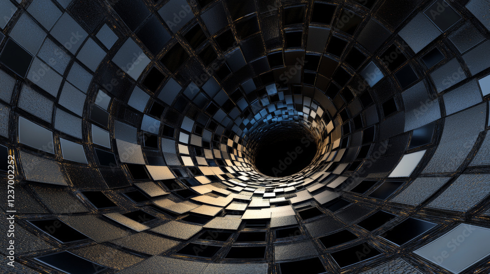 Naklejka premium black squares forming a ring swirl structure spiral illustration 3d render illustration