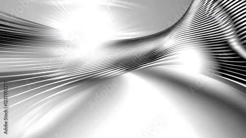 Abstract grayscale image of curving metallic lines
