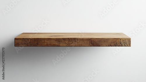 Fototapeta Naklejka Na Ścianę i Meble -  Empty brown wood plank board shelf on white wall background 3d illustration render