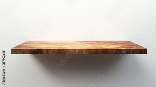 Fototapeta Naklejka Na Ścianę i Meble -  Empty brown wood plank board shelf on white wall background 3d illustration render